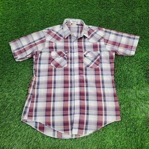 Vintage Western Plaid Pearl-Snap Shirt Large 23x32 Baggy USA